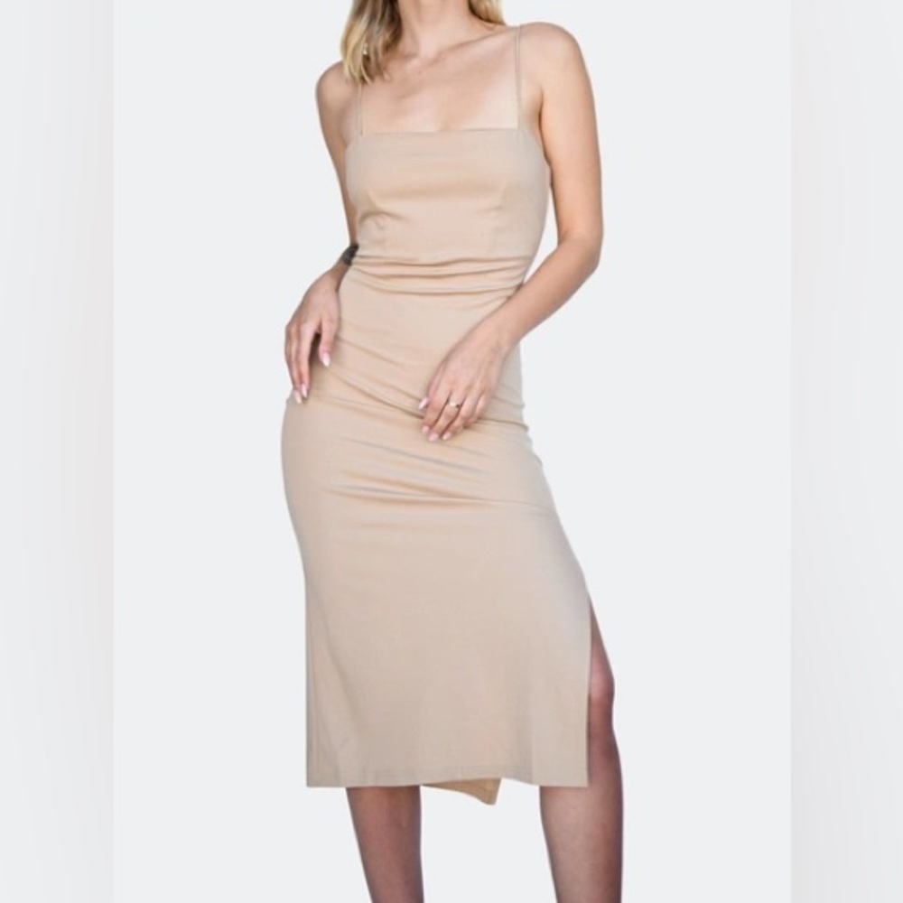 4SI3NNA Soren Tan Tank Top Spaghetti Strap Midi Dress Size Small